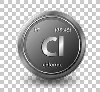 氯化学元素。具有原子序数和原子质量的化学符号。