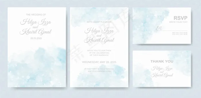 水彩婚礼请柬套装eps,ai矢量模版下载