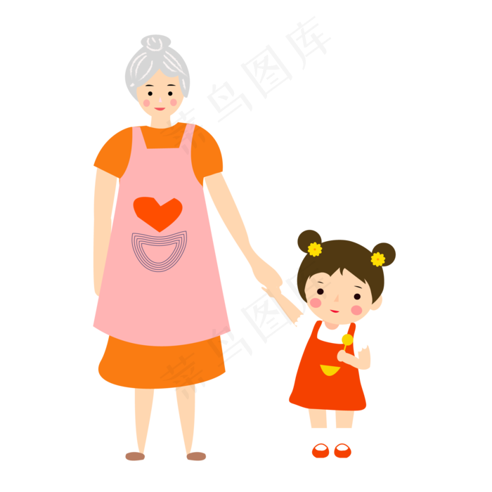 矢量的老奶奶和孙女人物设计