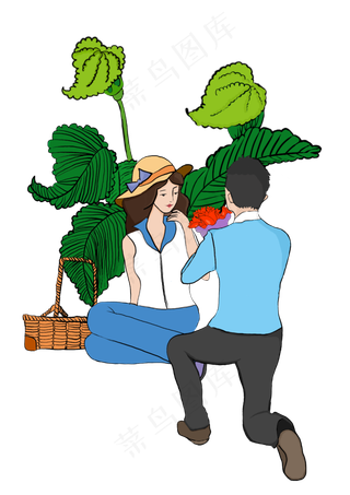 七夕节手绘风牛郎织女情侣浪漫花