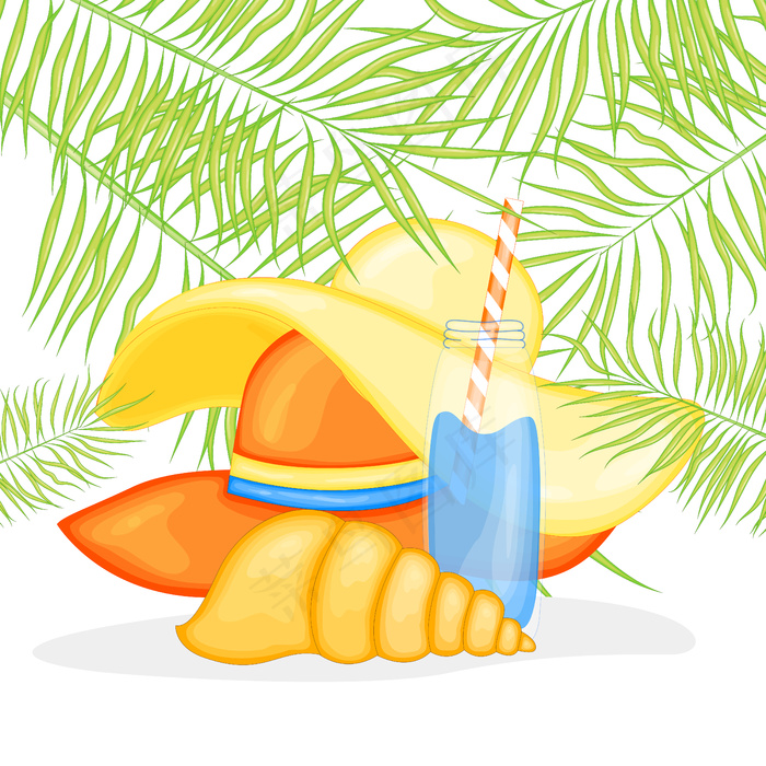 夏季用品的集合。卡通风格。