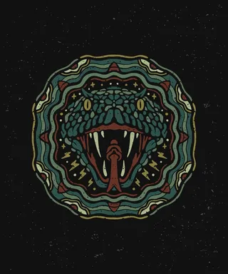 带有曼荼罗风格艺术的毒蛇徽章