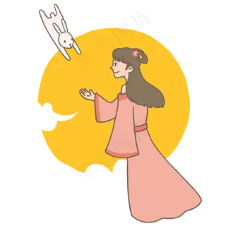 八月十五中秋节嫦娥玉兔吃月饼