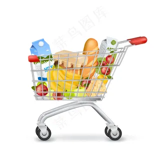 充满物品的现实超市手推车