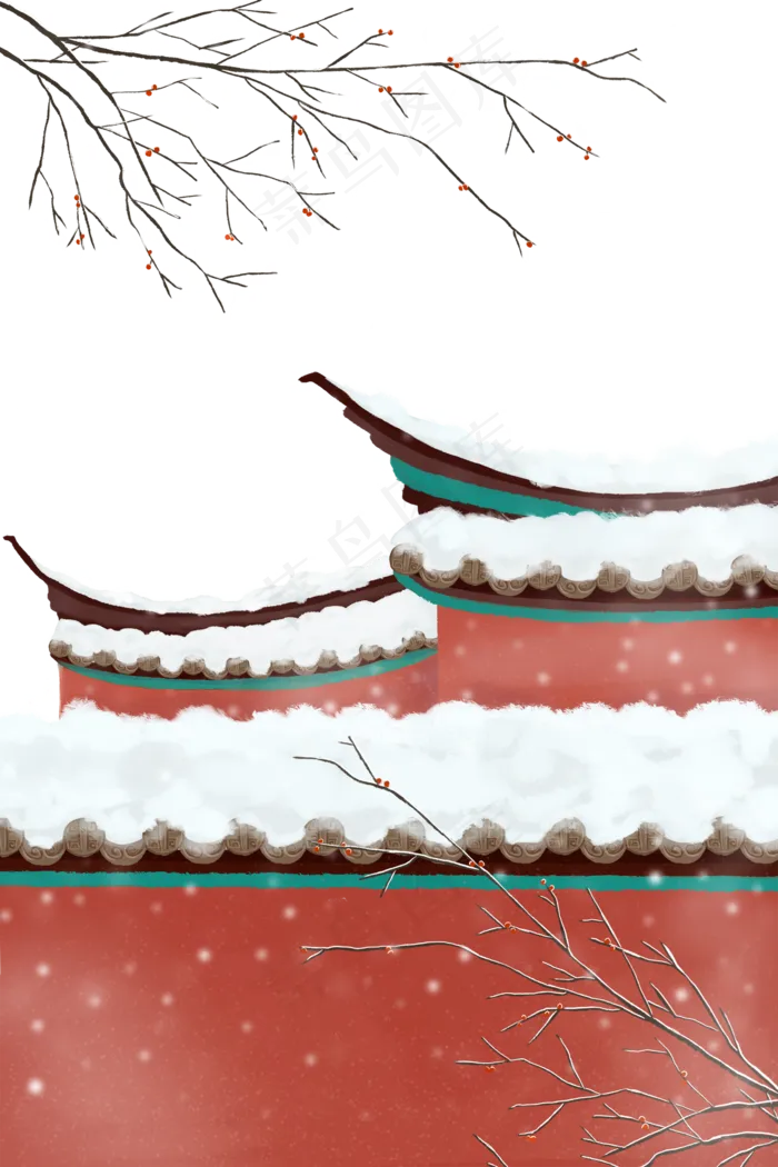冷淡风清冷红色城墙古风建筑下雪(1500X2249(DPI:300))psd模版下载