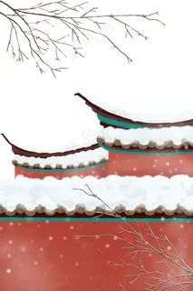 冷淡风清冷红色城墙古风建筑下雪