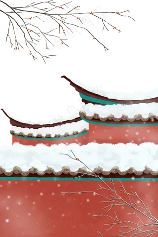 冷淡风清冷红色城墙古风建筑下雪