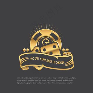 掷骰子。黑色背景上的金色图标