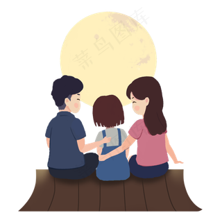 中秋节全家赏月团圆素材