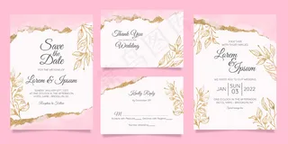 花卉婚礼请柬模板与水彩金箔