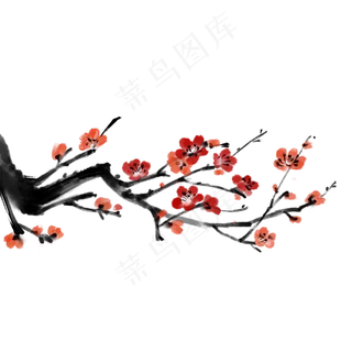 水墨风梅花树枝红梅