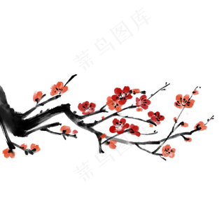 水墨风梅花树枝红梅