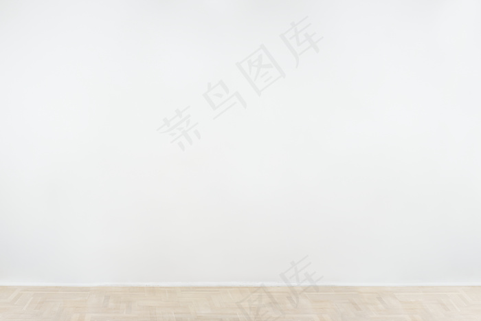 与木地板的白色空白混凝土墙模型样机