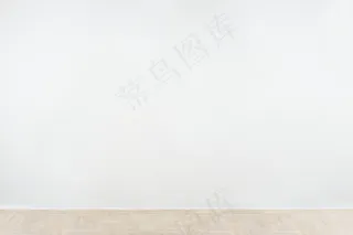 与木地板的白色空白混凝土墙模型样机