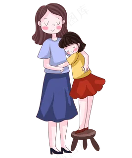 母亲节妈妈女儿温馨拥抱插图,免抠元素