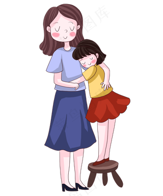 母亲节妈妈女儿温馨拥抱插图,免抠元素