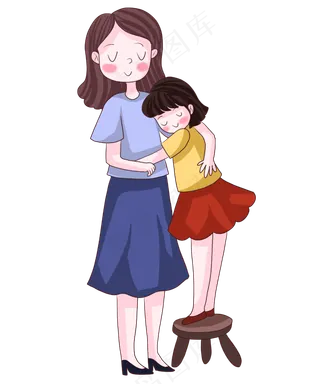 母亲节妈妈女儿温馨拥抱插图,免抠元素