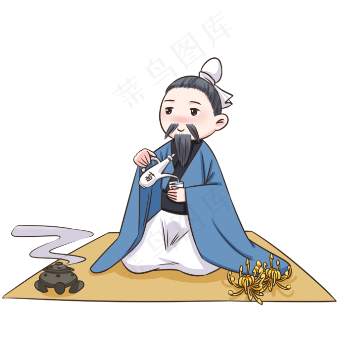 古装人物饮酒赏菊插画