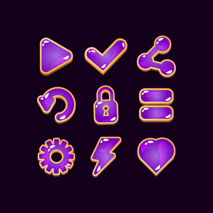 用于gui资产元素的游戏ui木制果冻图标标志集合