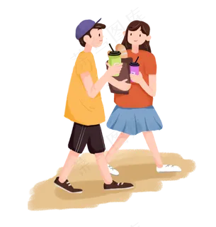 七夕情侣散步场景素材