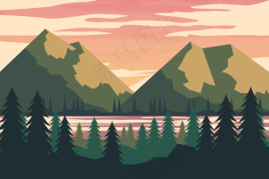 湖光山色手绘春景