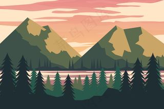 湖光山色手绘春景