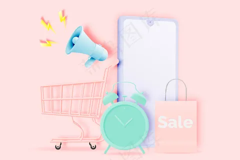购物车销售横幅banner纸艺术风格和粉彩方案