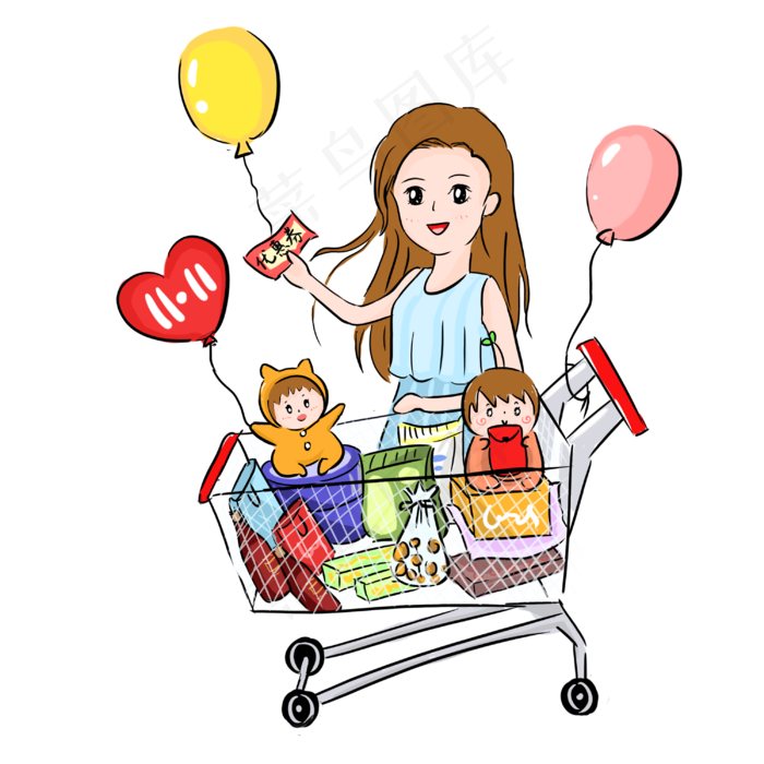 双十一填满购物车手绘PNG