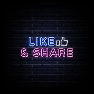 喜欢并共享霓虹灯标志样式文本