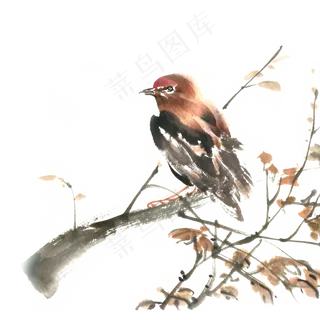 眺望的小鸟水墨画PNG免抠素材