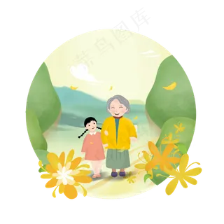 重阳节小女孩看望奶奶