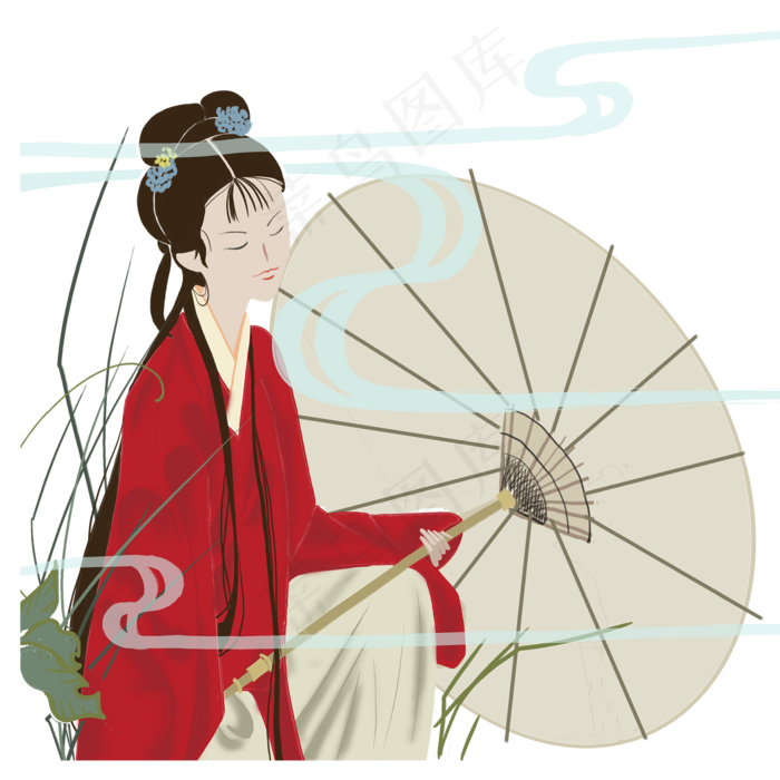古典仕女撑伞唯美流云仙女PNG(2000X2000(DPI:300))psd模版下载
