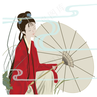 古典仕女撑伞唯美流云仙女PNG