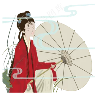 古典仕女撑伞唯美流云仙女PNG