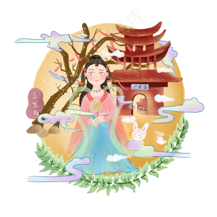 中秋节中国风嫦娥玉兔广寒宫三生(2000X2000(DPI:300))psd模版下载