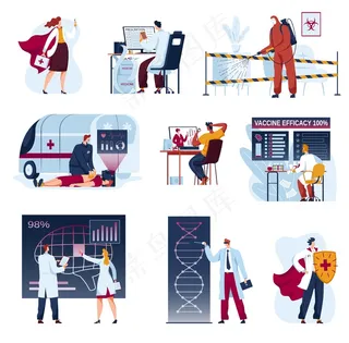 医生未来医学插图，卡通未来保健创新收集，人工智能医学科学分析