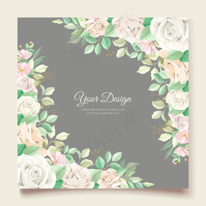 美丽柔软的花朵和树叶婚礼请柬eps,ai矢量模版下载