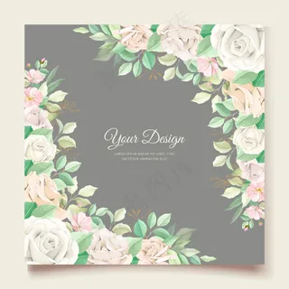 美丽柔软的花朵和树叶婚礼请柬