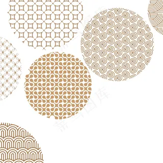 不同几何图案的金色圆圈，白色带裁剪面具