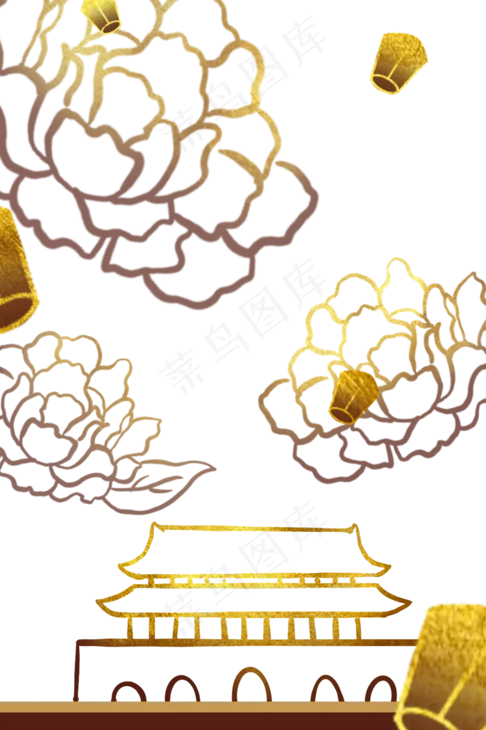 金色线描国庆底纹(1024X1536(DPI:300))psd模版下载