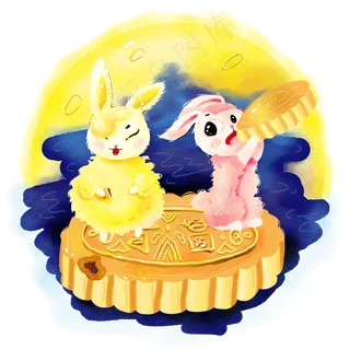 中秋节玉兔吃月饼