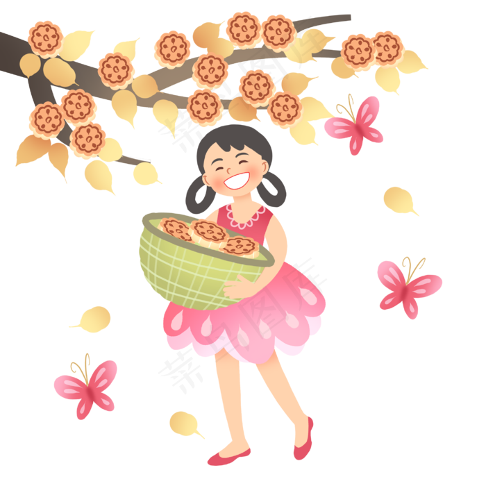 中秋节人物和月饼树木(3000X3000(DPI:300))psd模版下载