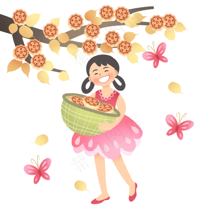中秋节人物和月饼树木(3000X3000(DPI:300))psd模版下载