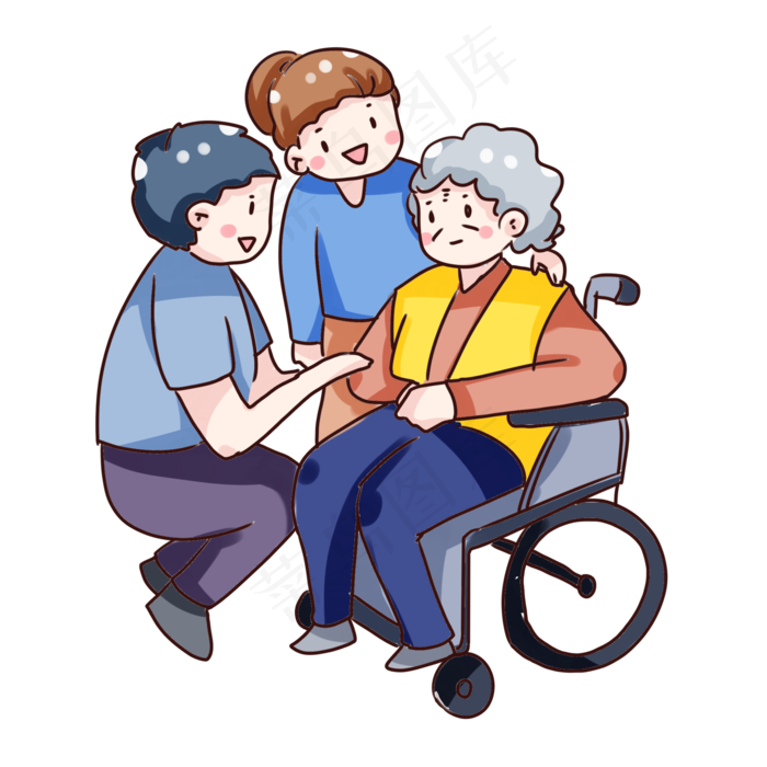 手绘卡通重阳节回家探望老人