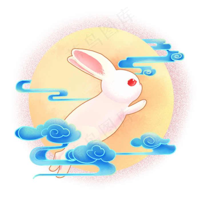 中秋祥云兔子手绘免抠