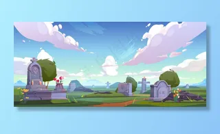 带有墓碑插图的墓地