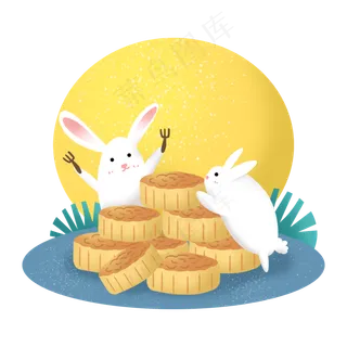 中秋节中秋佳节吃月饼兔子