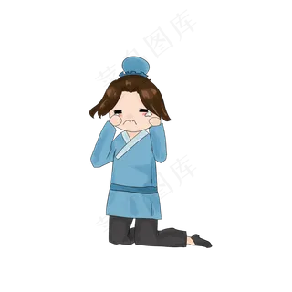 手绘七夕传说人物牛郎跪求王母插