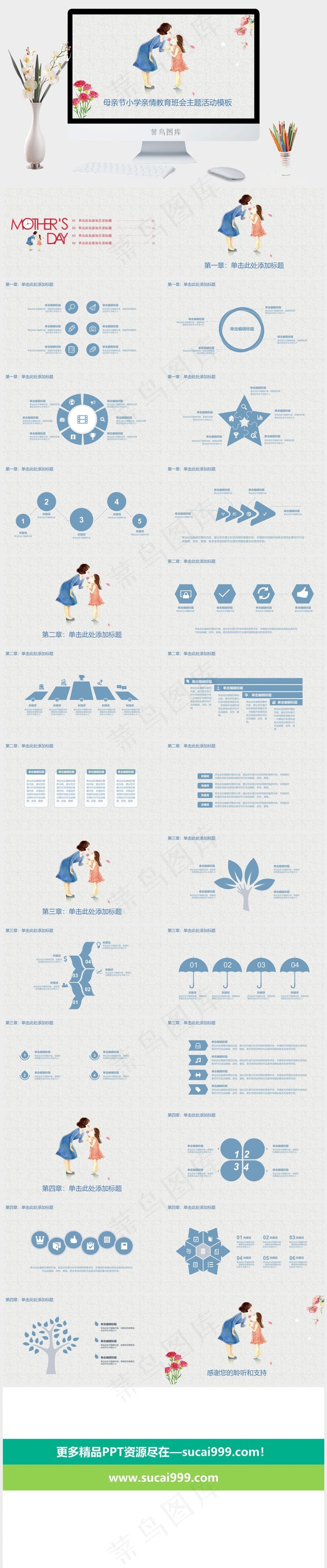 母亲节小学亲情教育班会活动PPT模板