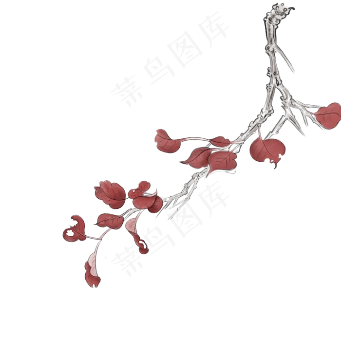 中国风手绘树叶元素(2000X2000(DPI:300))psd模版下载